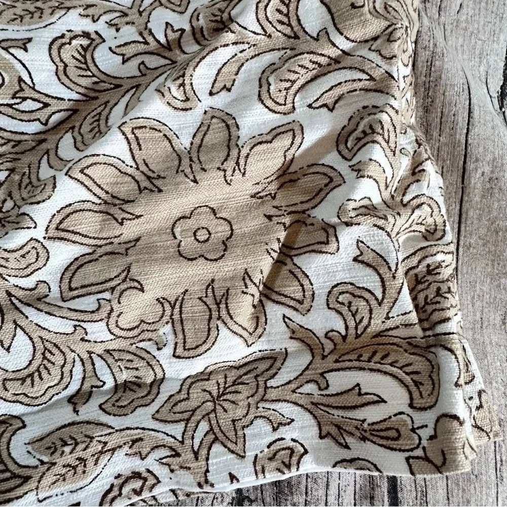 Talbots Cream and Brown Floral A-Line Cotton Skirt Size 8